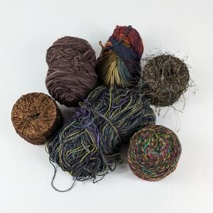 Dark Rainbow Fiber Lot Bundle Specialty Yarn Thread Craft Knit Crochet Embroider